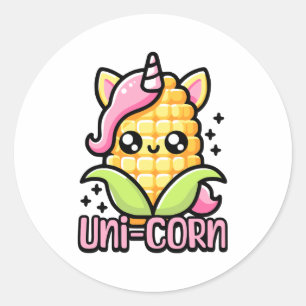 Uni-Corn! Cute Unicorn Corn Pun Classic Round Sticker