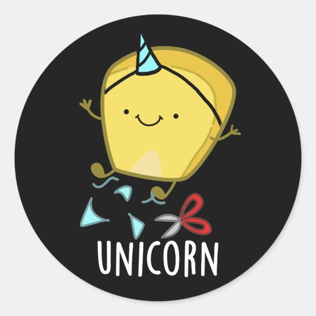 Uni-corn Funny Corn Pun Dark BG Classic Round Sticker (Front)