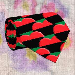Unia Flag Hearts & Pan African Flag / Kwanzaa Tie