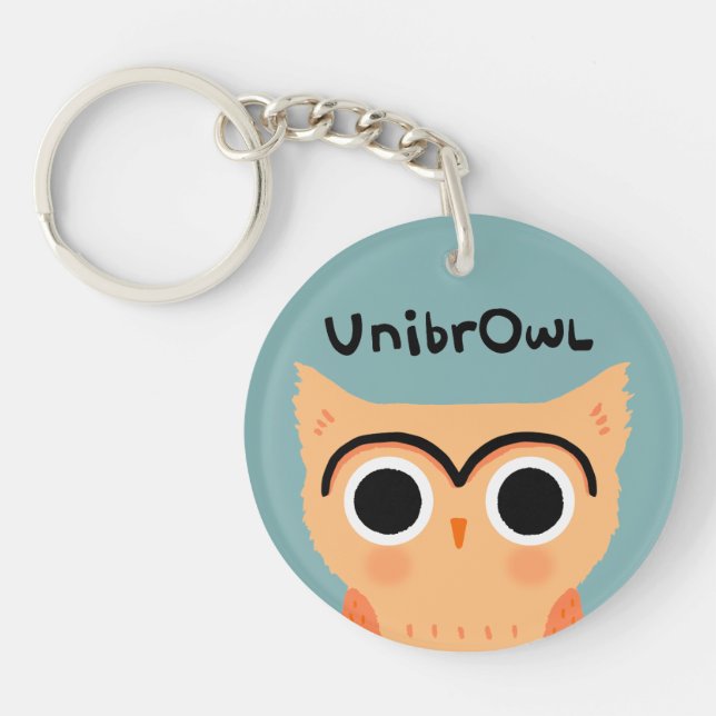 UnibrOwl Unibrow Owl | Funny Cute Eyebrows Owl Key Ring (Front)