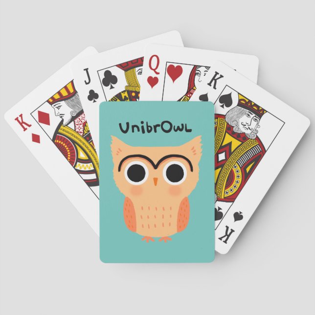UnibrOwl Unibrow Owl | Funny Cute Eyebrows Owl Playing Cards (Back)