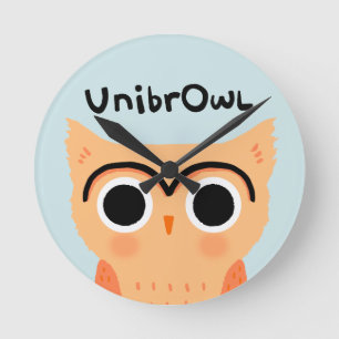 UnibrOwl Unibrow Owl Funny Cute Eyebrows Owl Round Clock