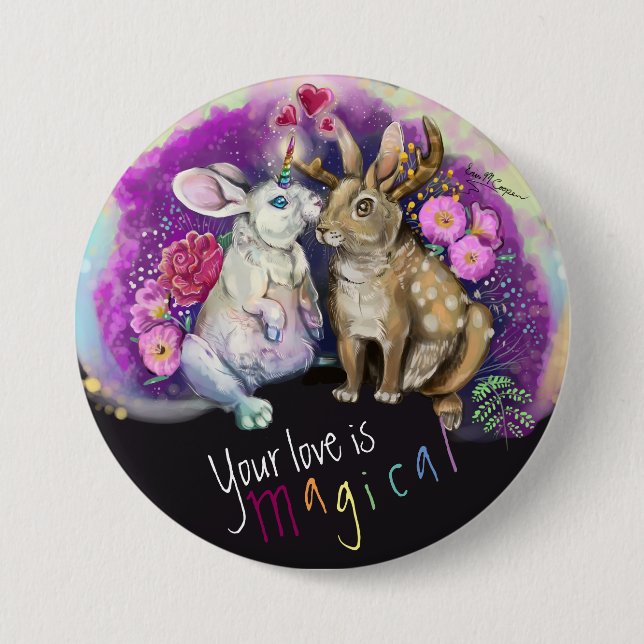 Unibunny Kisses Jackalope Magical Love 7.5 Cm Round Badge (Front)