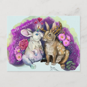 Unibunny Kisses Jackalope Magical Love Postcard