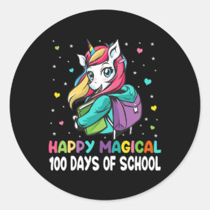 Unicorn 100 Days Happy Magical 100 Days Of School  Classic Round Sticker