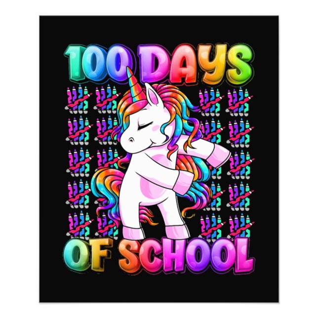 Unicorn 100 Days Of School Photo Print (Front)