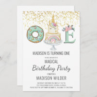 Unicorn 1st Birthday Gold Aqua Pink White