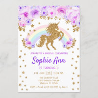 Unicorn 1st Birthday - Gold Purple
