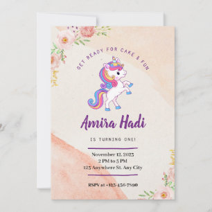 Unicorn 1st Birthday Invitation