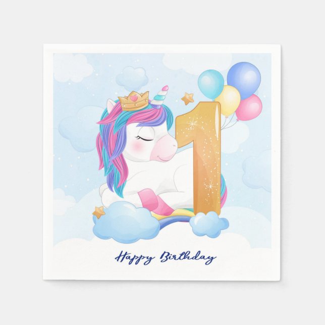 Unicorn 1st Birthday Napkin (Front)