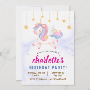 unicorn 1st birthday party invitation