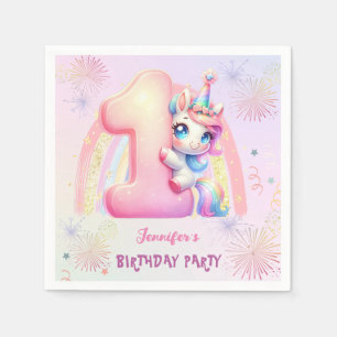 Unicorn 1st Birthday Pink Girl Cute Paper Napkin