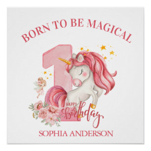 Unicorn 1st Birthday Pink Little Girl  Poster