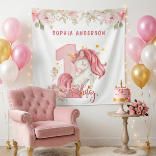 Unicorn 1st Birthday Pink Little Girl Tapestry