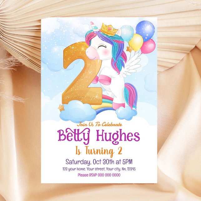 Unicorn 2nd Birthday Invitation (Creator Uploaded)