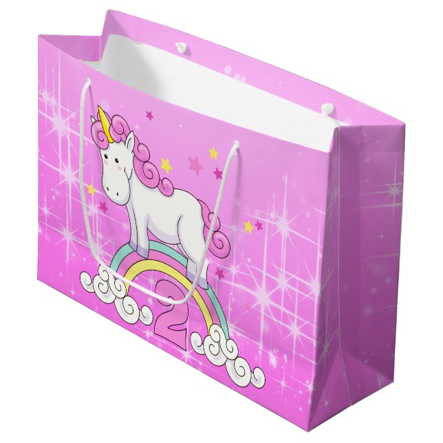 Unicorn 2nd Birthday Large Gift Bag (Front Angled)