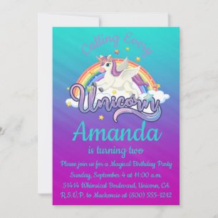 Unicorn 2nd Birthday Magical Whimiscal Invitation