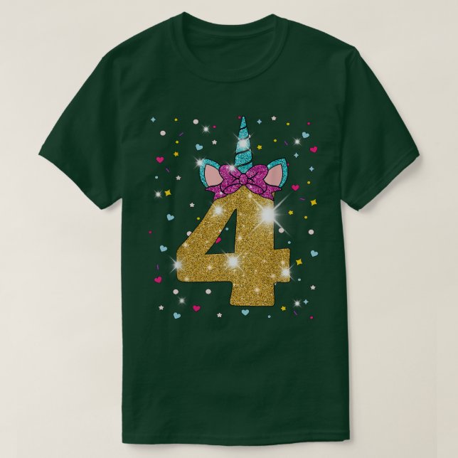 Unicorn 4th Birthday Girl Four 4 Years Old T-Shirt (Design Front)