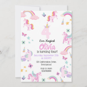 Unicorn 4th Birthday Invitation
