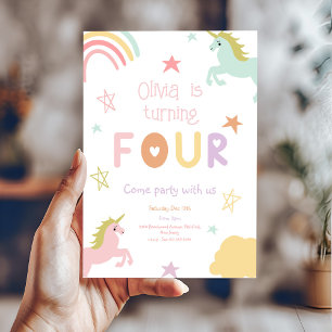 Unicorn 4th Birthday Invitation