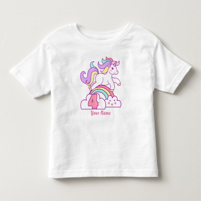 Unicorn 4th Birthday Toddler T-Shirt (Front)