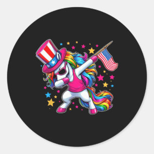 Unicorn 4th Of July Uncle Sam Girls American Flag Classic Round Sticker