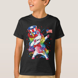 Unicorn 4th Of July Uncle Sam Girls American Flag T-Shirt