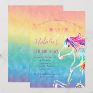 Unicorn 5th Birthday Girl Pink Magical Fifth Invitation