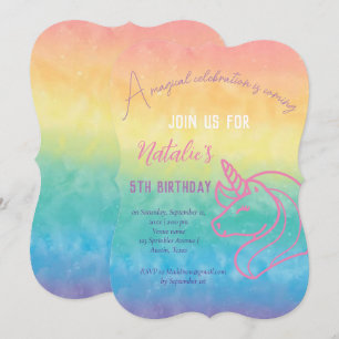 Unicorn 5th Birthday Girl Pink Magical Fifth Invitation