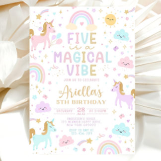 Unicorn 5th Birthday Invitation, Five is a Magical Invitation