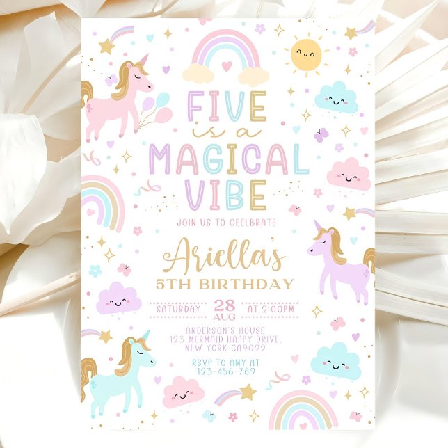 Unicorn 5th Birthday Invitation, Five is a Magical Invitation (Creator Uploaded)