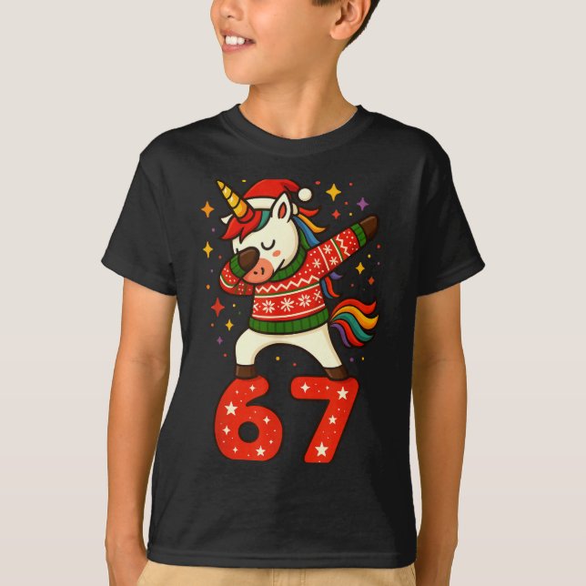 Unicorn 67 Meme Six Seven Funny Christmas  T-Shirt (Front)