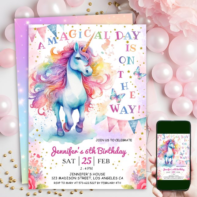 Unicorn 6th Birthday Fairy Floral Rainbow & Stars Invitation (#UnicornBirthdayInvitation #UnicornBirthdayInvitationTemplate #UnicornBirthdayInvitationEditable )