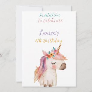 Unicorn 6th birthday Invitation 