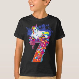 Unicorn 7 year old girl birthday shirt happy