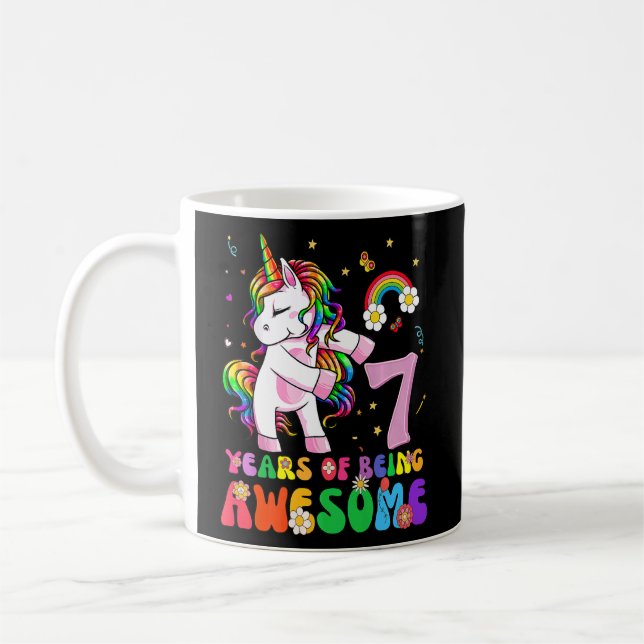 Unicorn 7th Birthday  7 Years Old Girls Princess P Coffee Mug (Left)