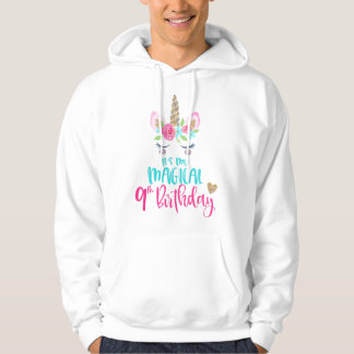 Unicorn 9th Birthday Party Girl 9 Years Old Hoodie