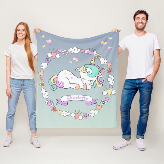Unicorn, Add Name, Cosy, Pastel Colours,   Fleece Blanket (In Situ)