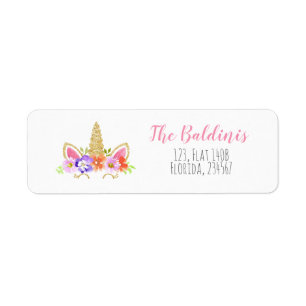Unicorn Address Label Pink