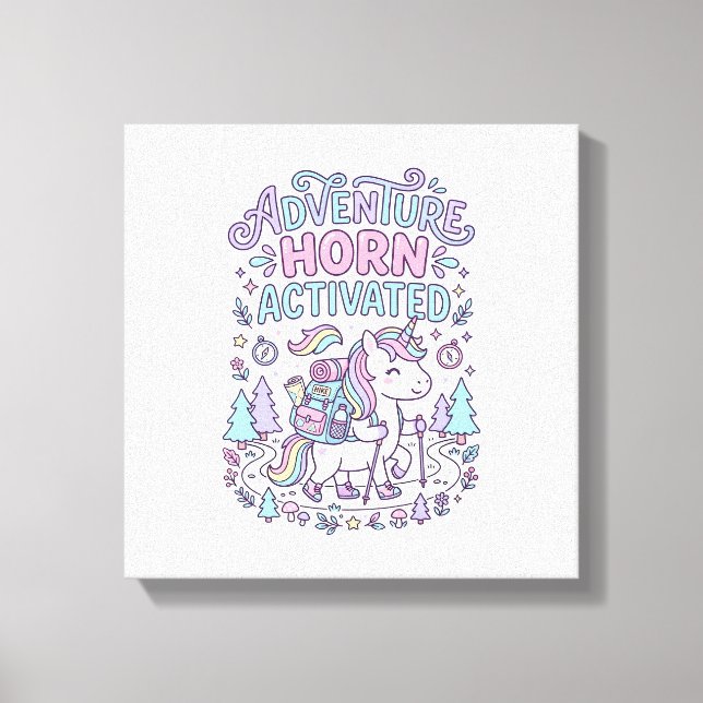Unicorn Adventure Horn Activated Cute Pastel Graph Canvas Print (Front)