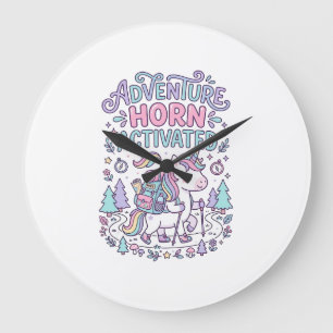 Unicorn Adventure Horn Activated Cute Pastel Graph Large Clock