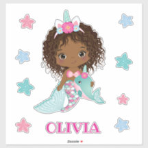 Unicorn African American Mermaid Sticker