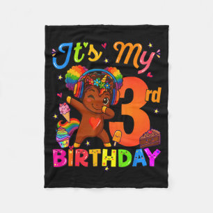 Unicorn Afro 3rd Birthday Girl Natural Hair Afro A Fleece Blanket