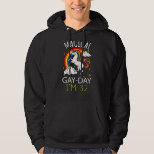 Unicorn Age 32 Year Old Lgbt Rainbow Birth Gay Day Hoodie