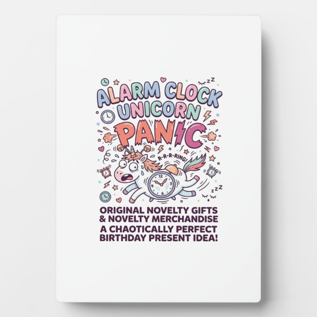 Unicorn Alarm Clock Unicorn Panic Bold Typography  Plaque (Front)