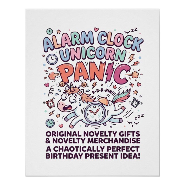 Unicorn Alarm Clock Unicorn Panic Bold Typography  Poster (Front)