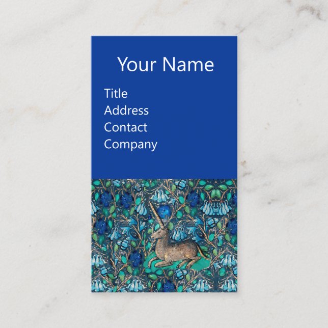 UNICORN AMONG BLUE FLOWERS Aqua Blue Green Floral Business Card (Front)