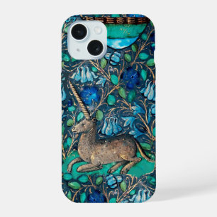 UNICORN AMONG BLUE FLOWERS Aqua Blue Green Floral iPhone 15 Case