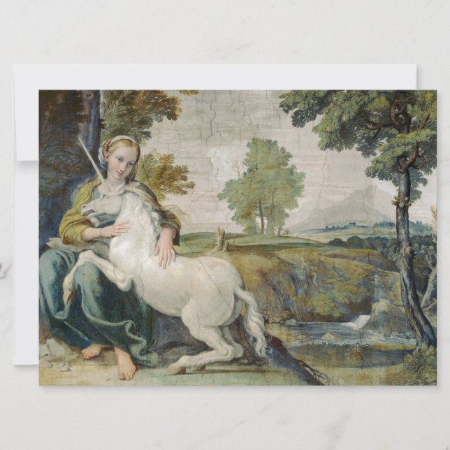 Unicorn and a Young Woman (by Domenichino) Card (Front)