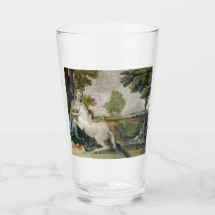 Unicorn and a Young Woman (by Domenichino) Glass